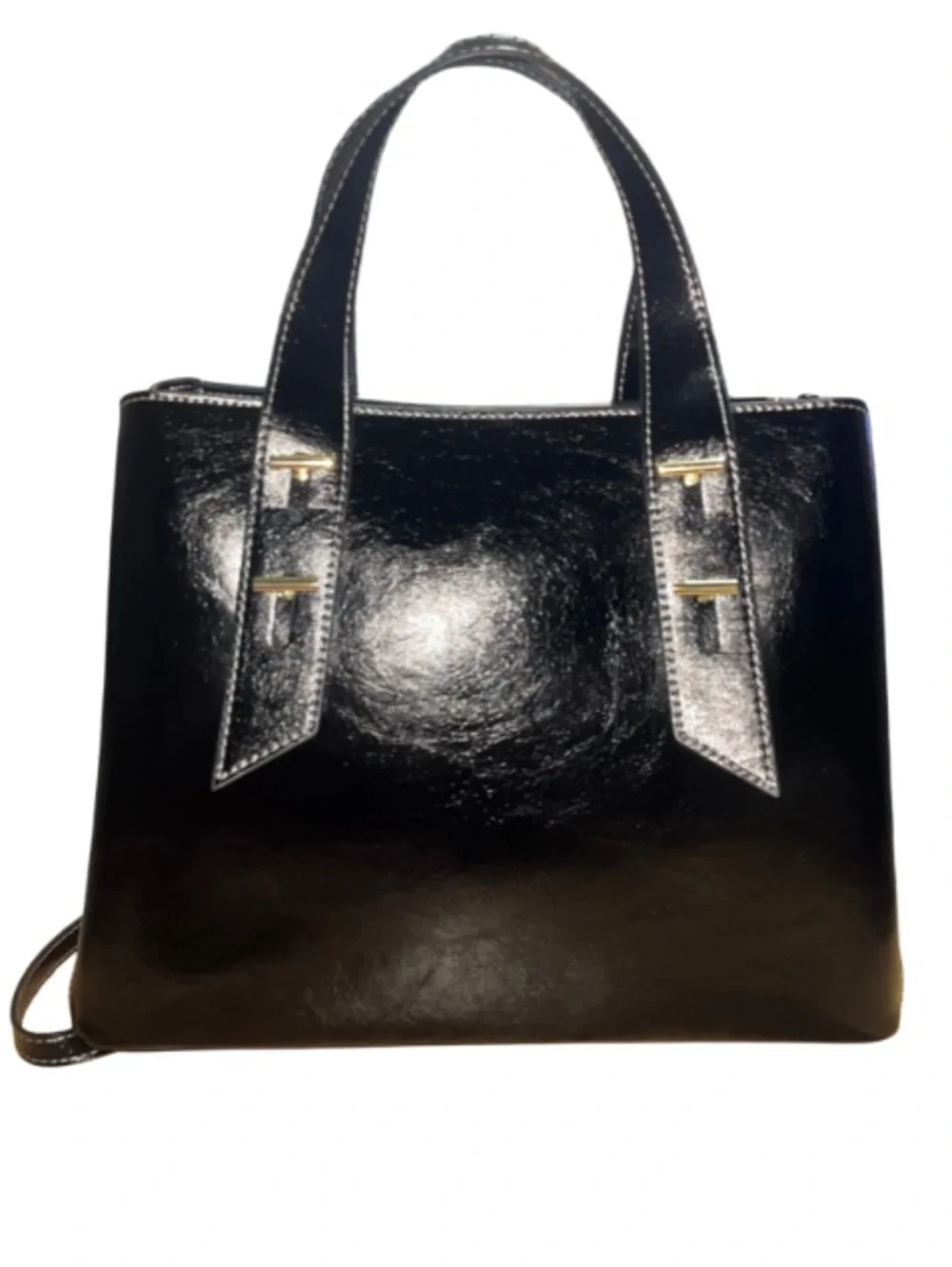 ✨LAORENTOU Black Genuine Leather Structured Satchel Crossbody Bag.- Like New✨